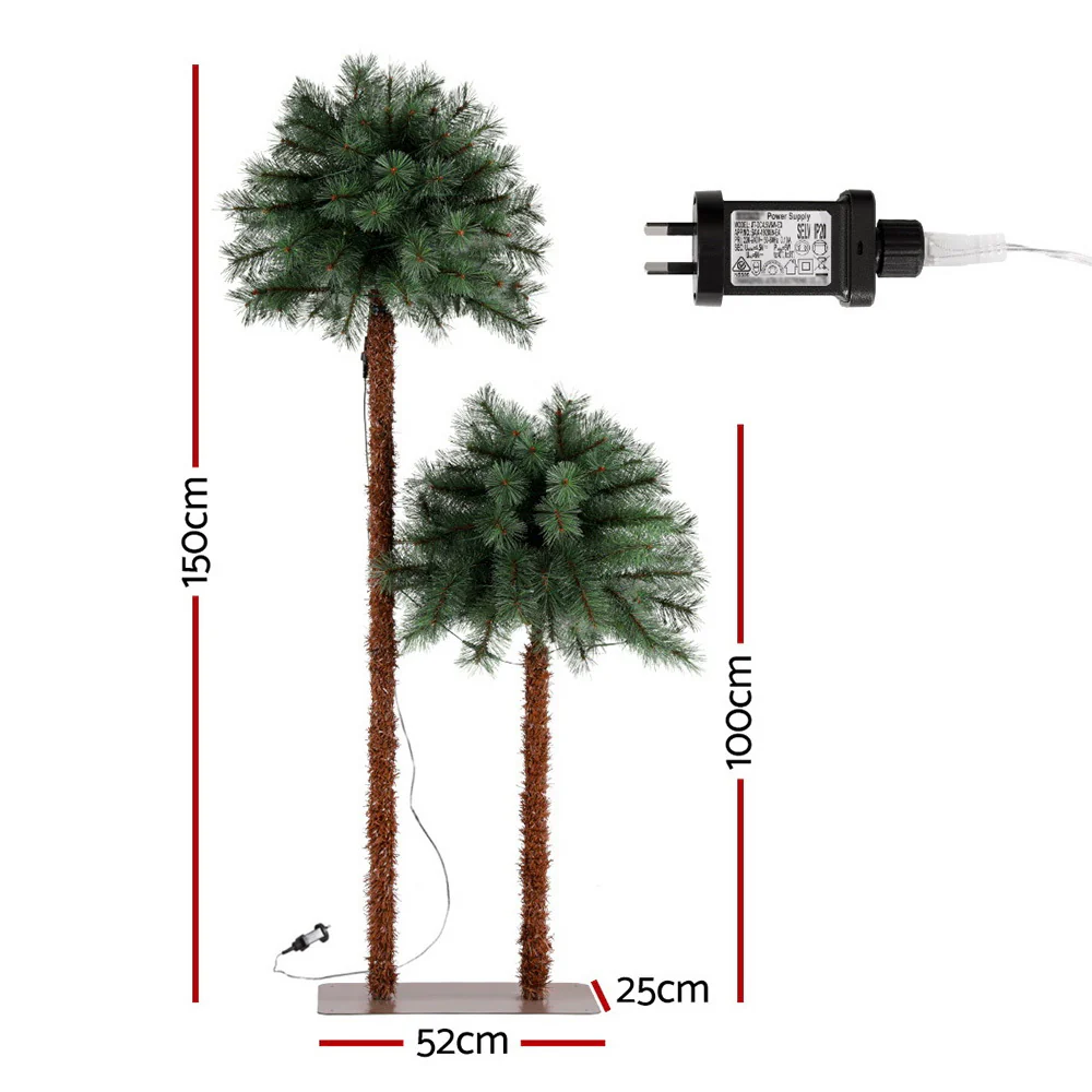 1.5M + 1M LED Palm Christmas Tree Set – 2-in-1 Festive Décor - Image 3