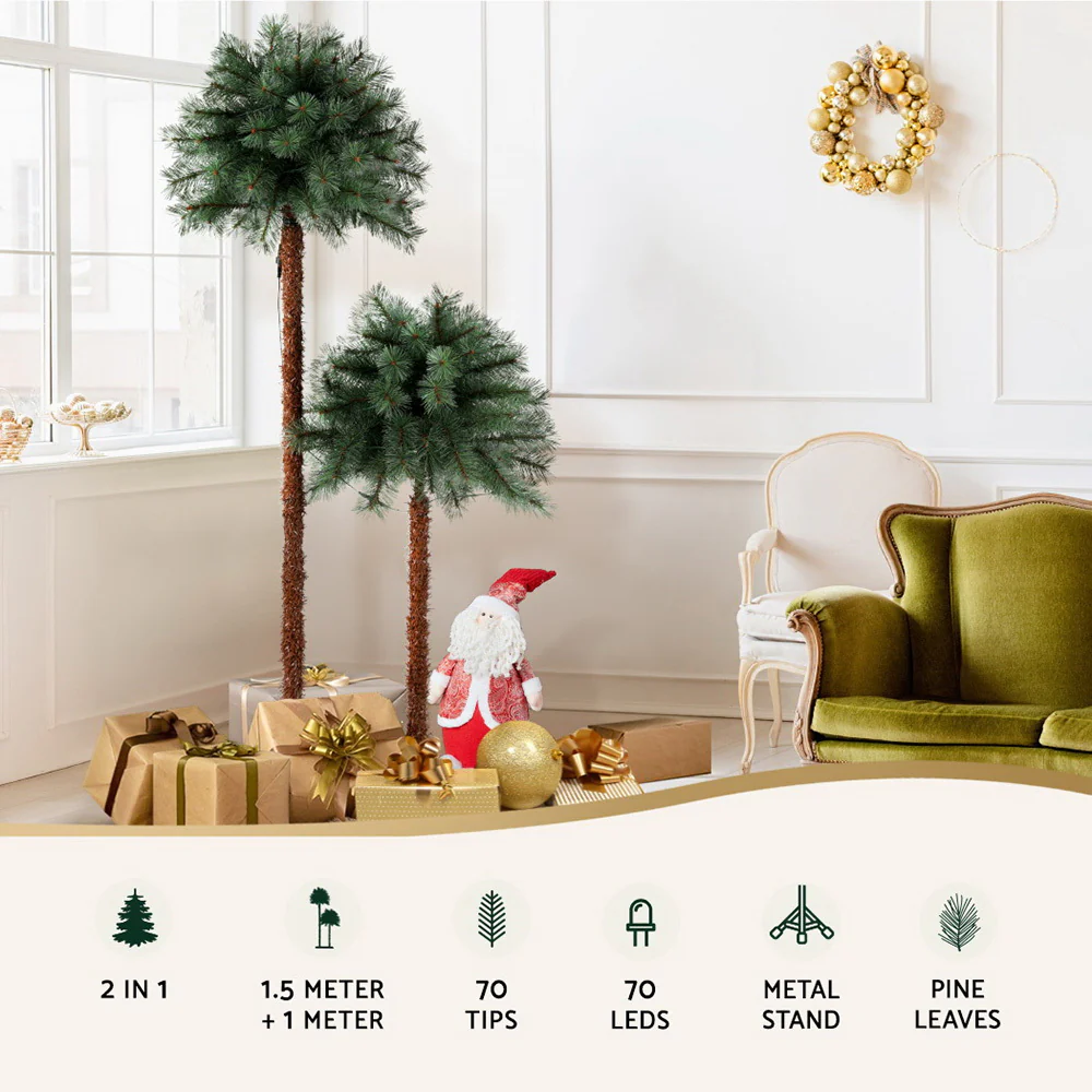 1.5M + 1M LED Palm Christmas Tree Set – 2-in-1 Festive Décor - Image 5