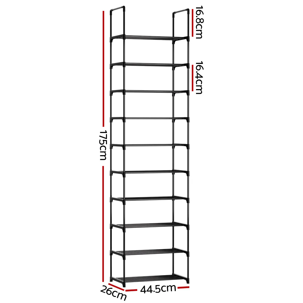 10-Tier Shoe Rack – Black (Holds Up to 20 Pairs) - Image 3