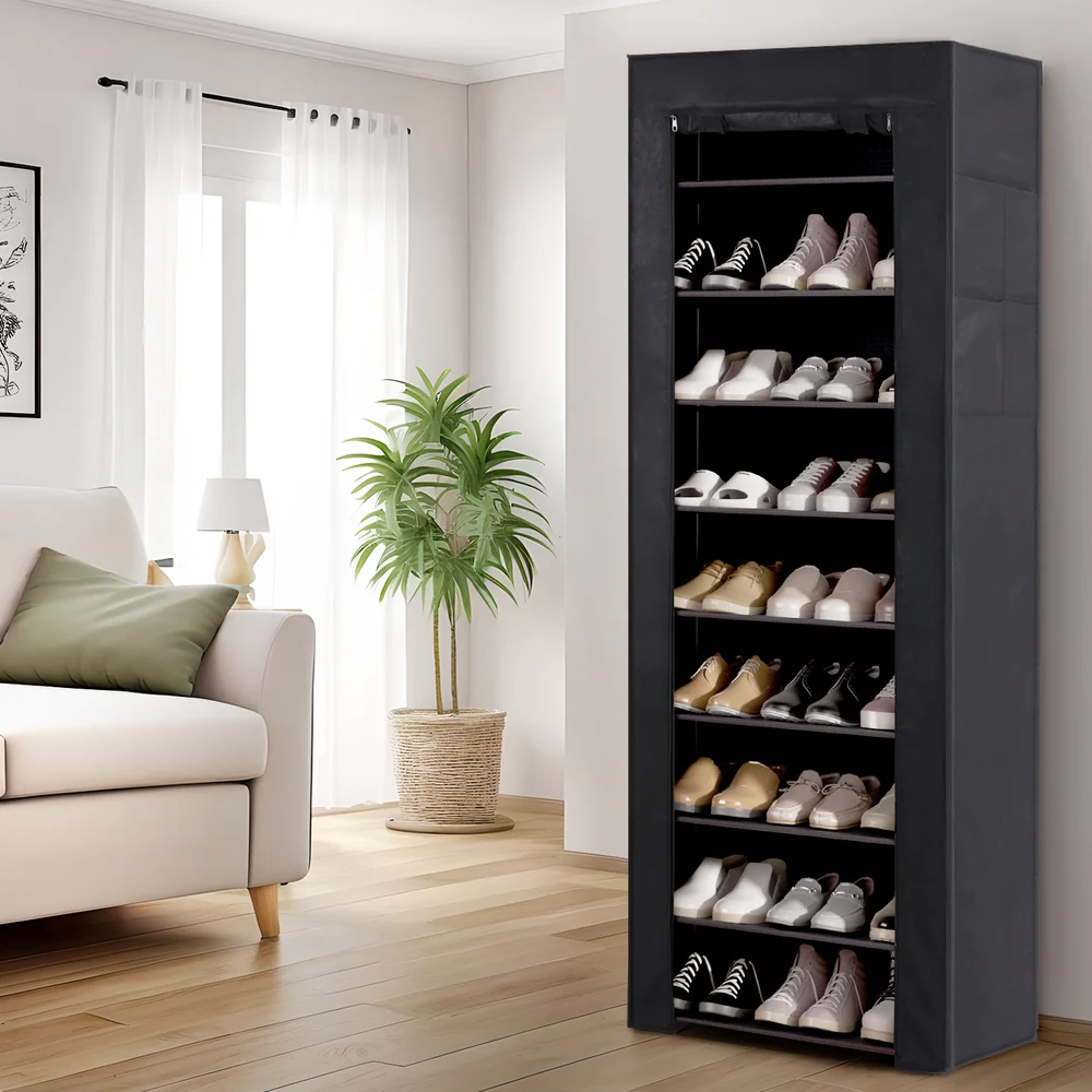 10-Tier Shoe Rack Cabinet with Removable Cover – Black
