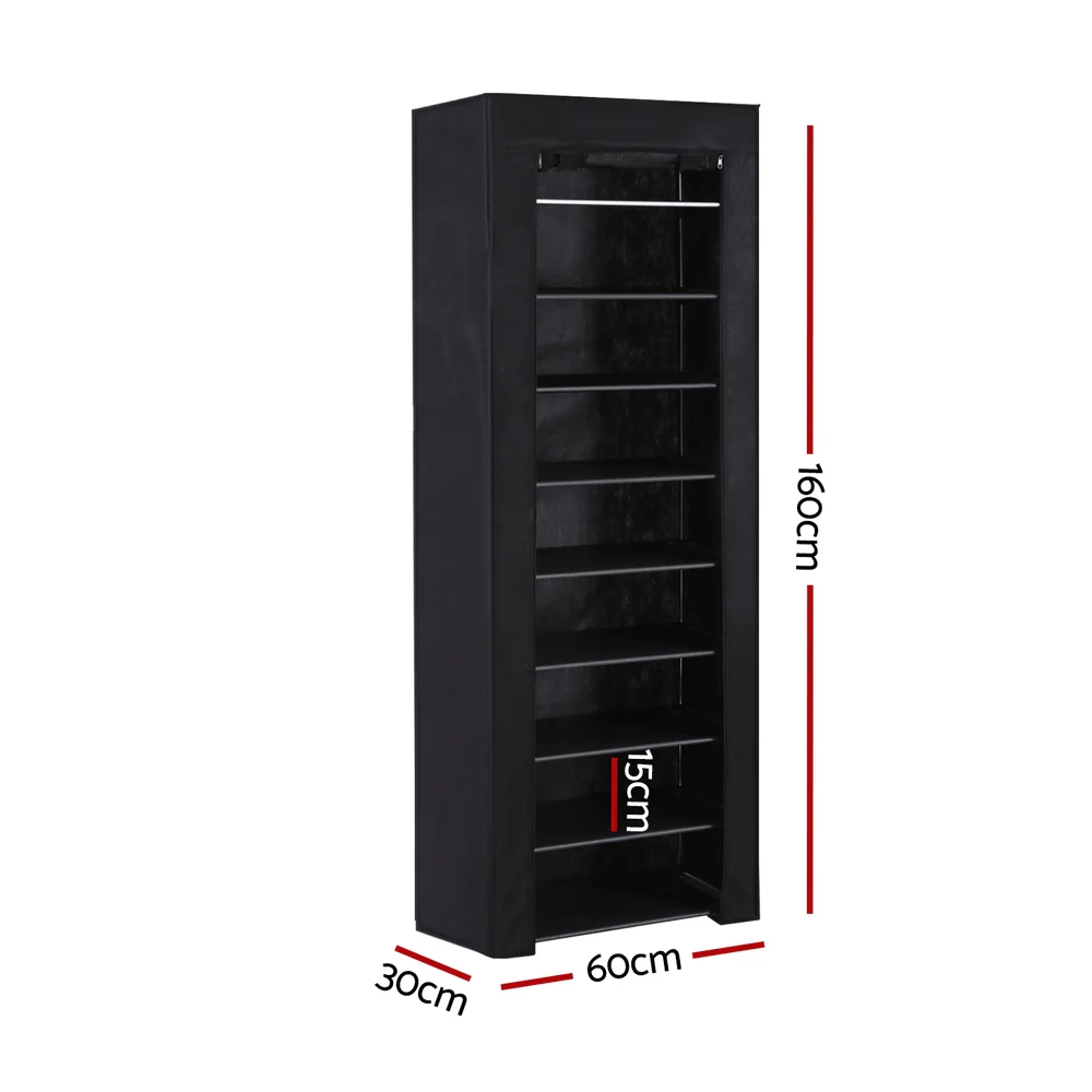 10-Tier Shoe Rack Cabinet with Removable Cover – Black - Image 3