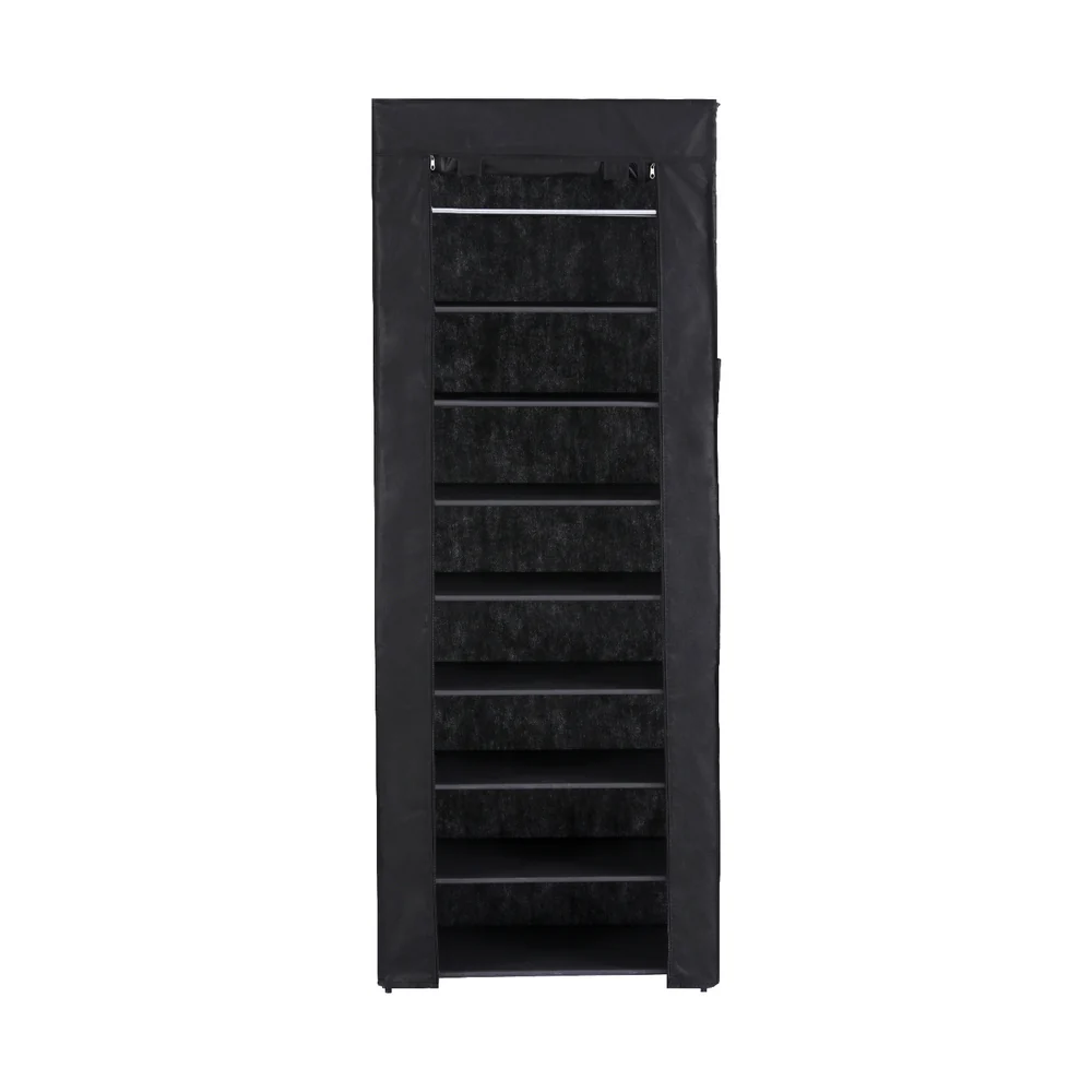 10-Tier Shoe Rack Cabinet with Removable Cover – Black - Image 4