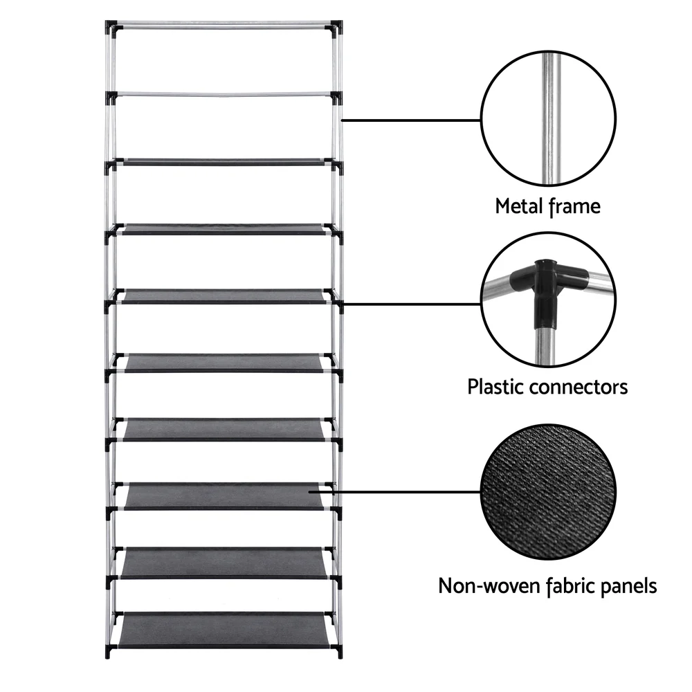 10-Tier Shoe Rack Cabinet with Removable Cover – Black - Image 6
