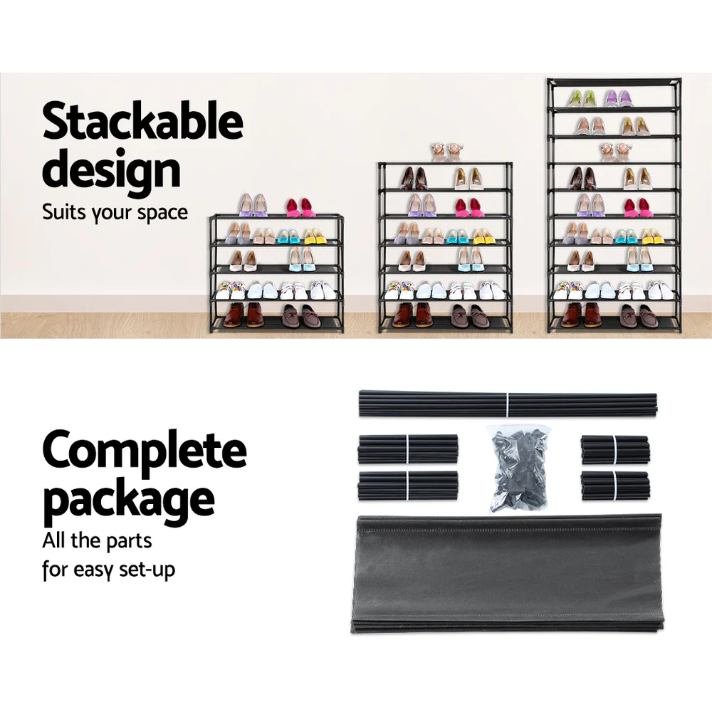 10-Tier Stackable Shoe Rack – Black (Holds up to 50 Pairs) - Image 6