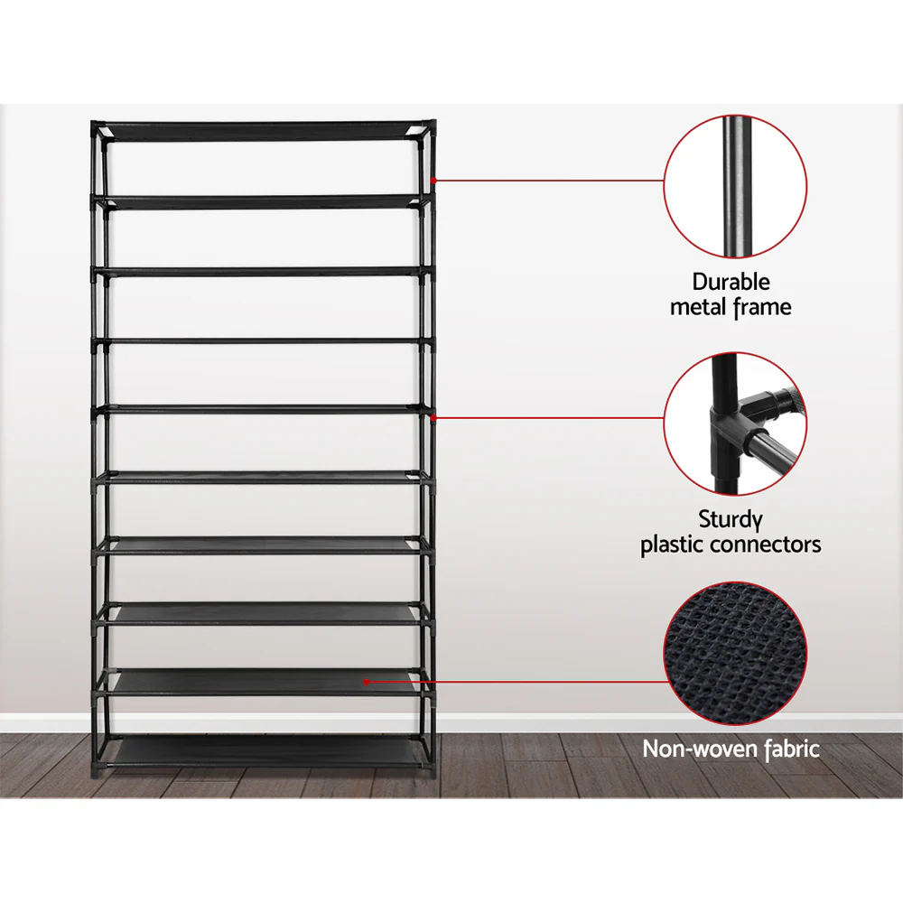 10-Tier Stackable Shoe Rack – Black (Holds up to 50 Pairs) - Image 7