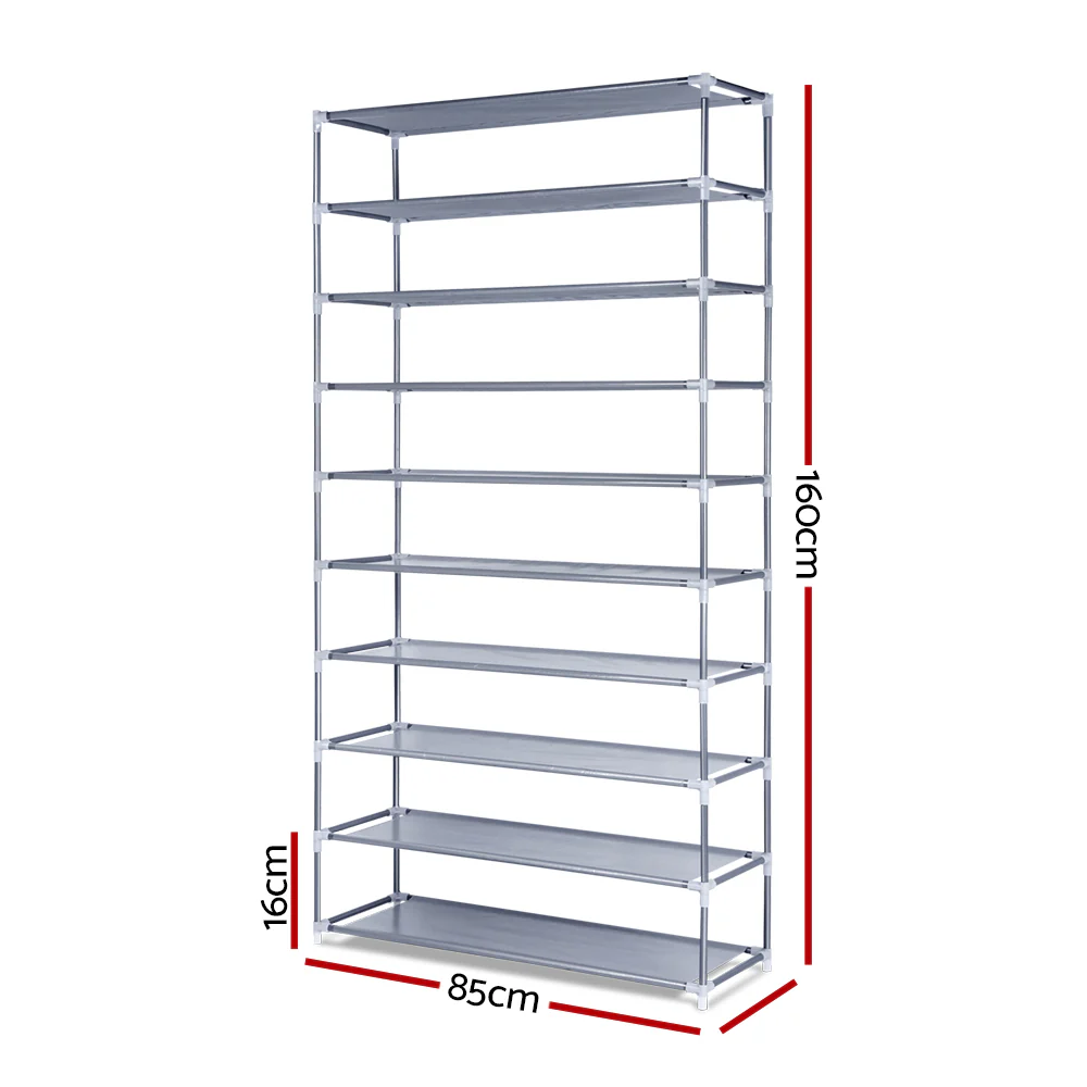 10-Tier Stackable Shoe Rack – Silver (Holds up to 50 Pairs) - Image 3