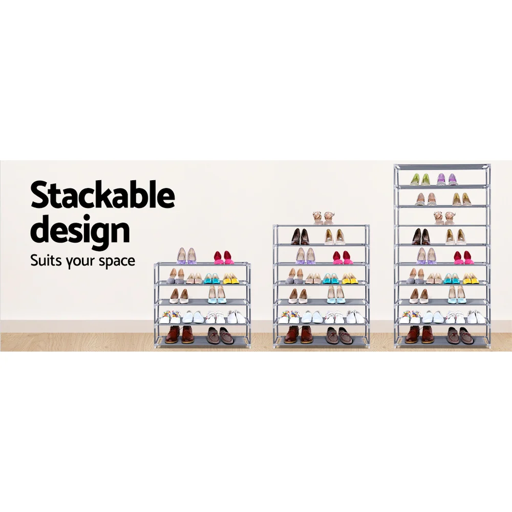 10-Tier Stackable Shoe Rack – Silver (Holds up to 50 Pairs) - Image 5