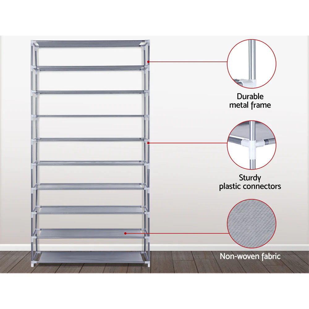 10-Tier Stackable Shoe Rack – Silver (Holds up to 50 Pairs) - Image 6