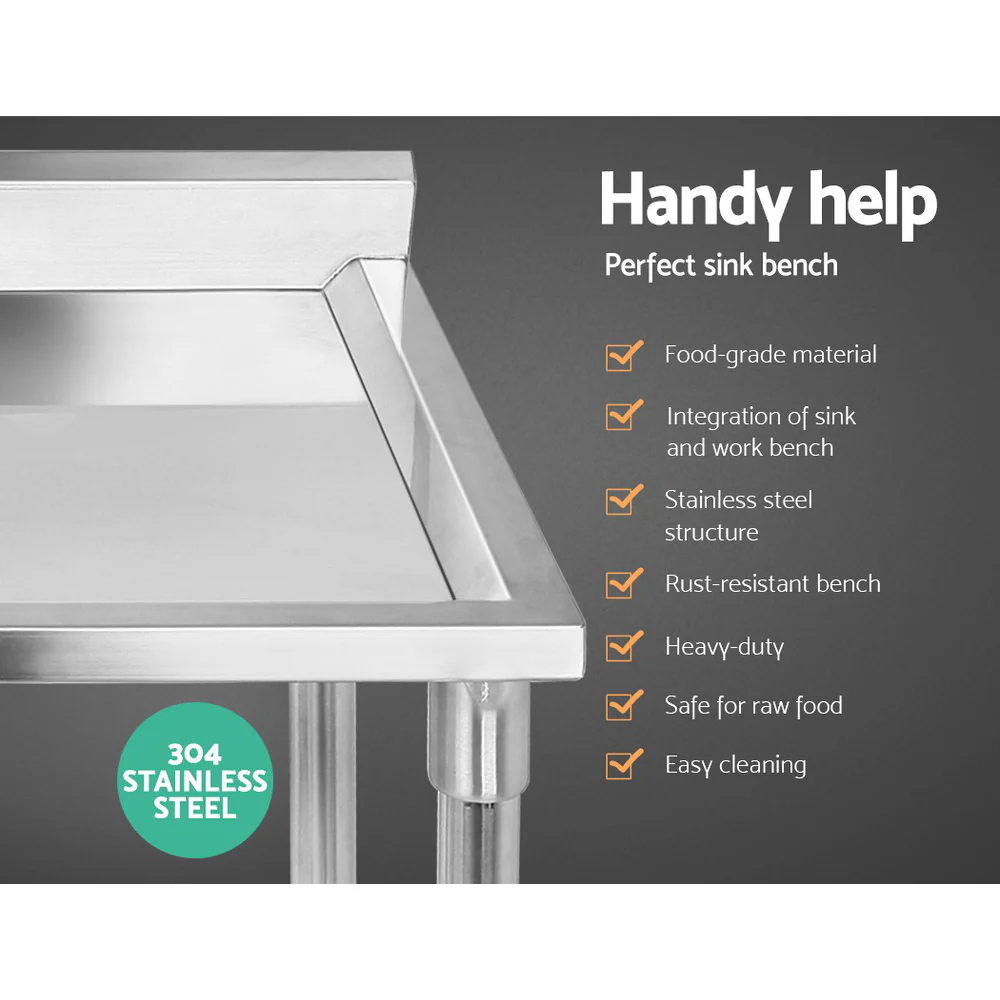 100x60cm Stainless Steel Sink Bench Kitchen 304 - Image 3