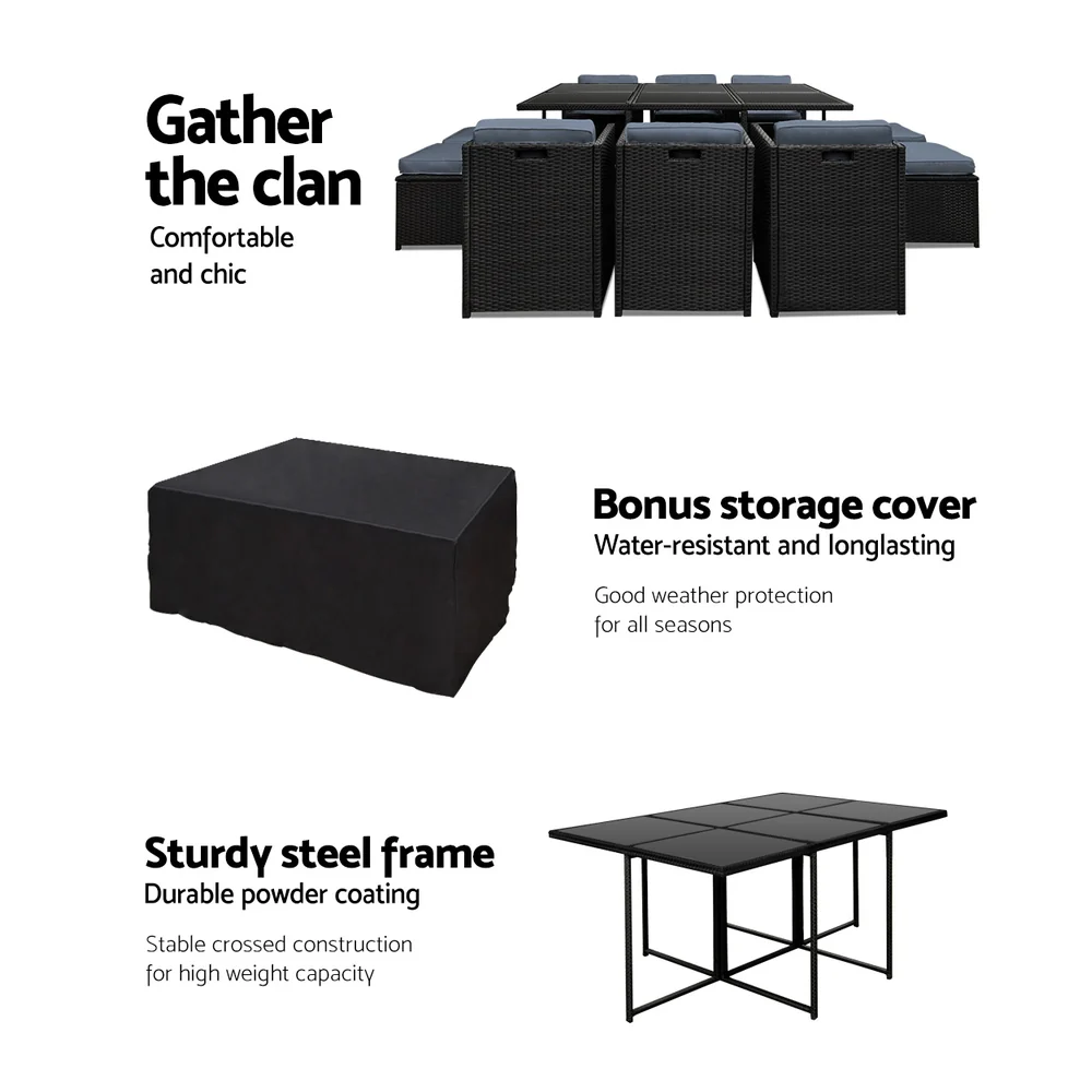 11 Piece Harvey Outdoor Dining Set - Black - Image 5