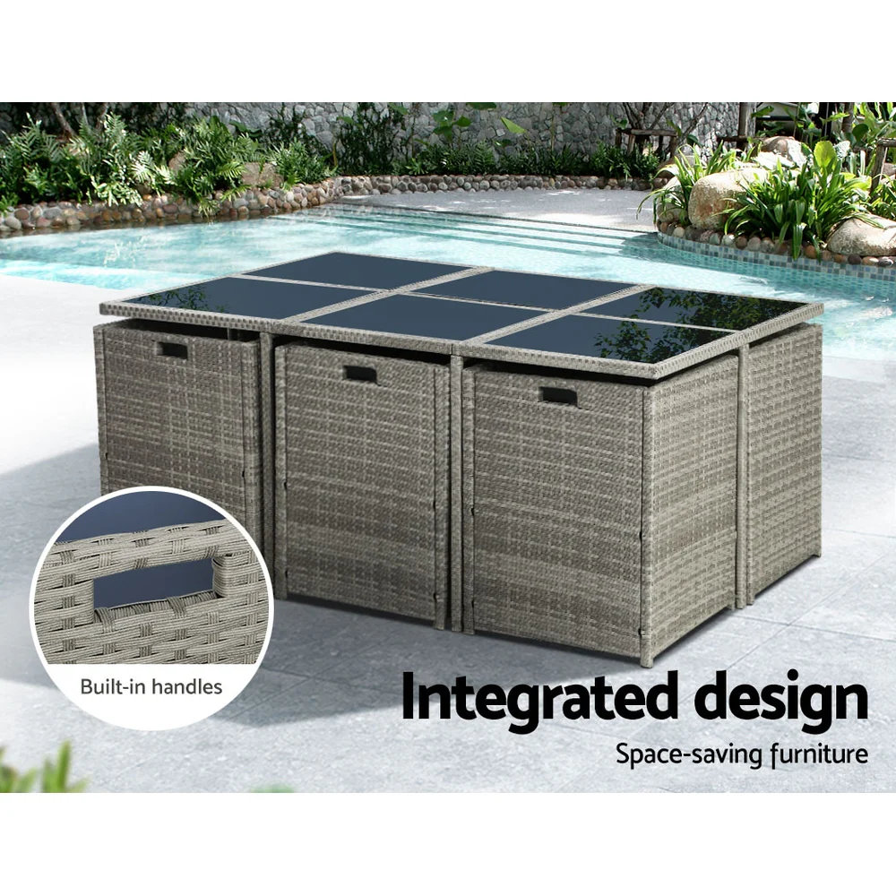 11 Piece Harvey Outdoor Dining Set - Grey - Image 4