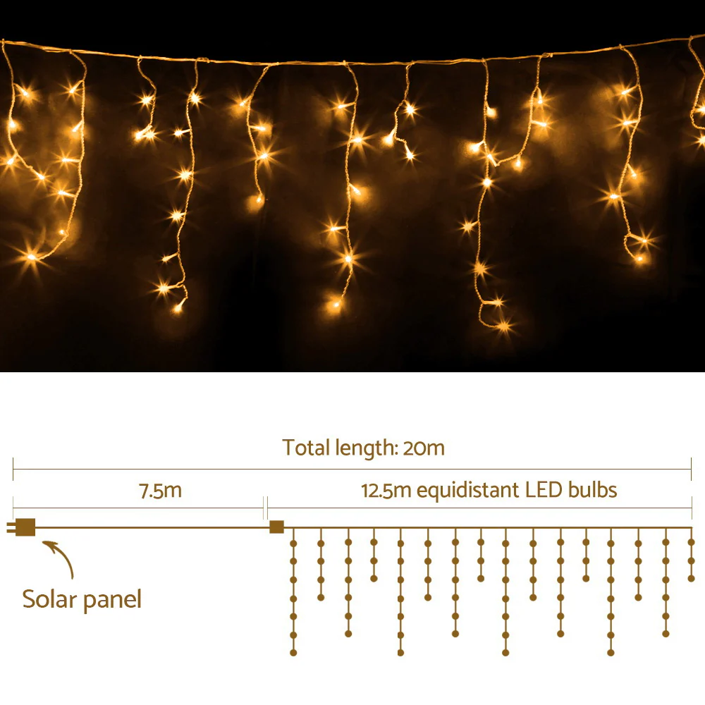12.5M Solar Christmas Lights Icicle String Light Warm White - Image 2