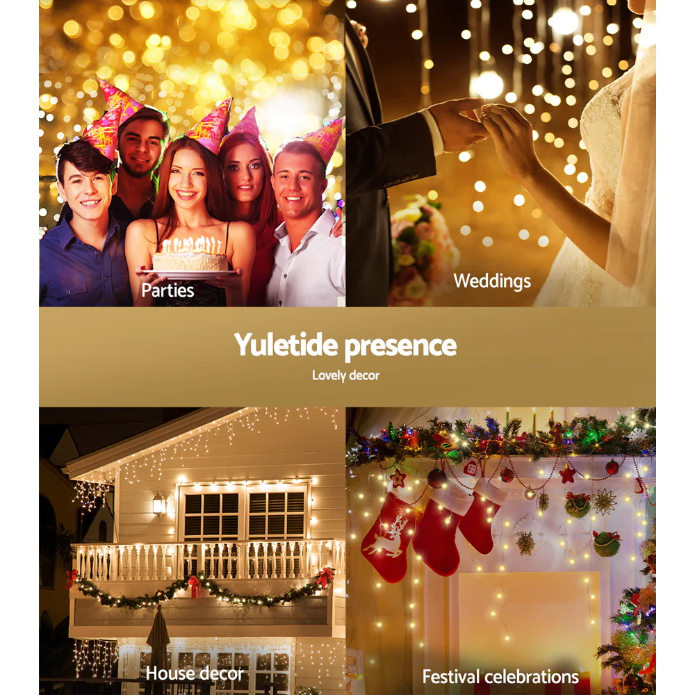12.5M Solar Christmas Lights Icicle String Light Warm White - Image 7