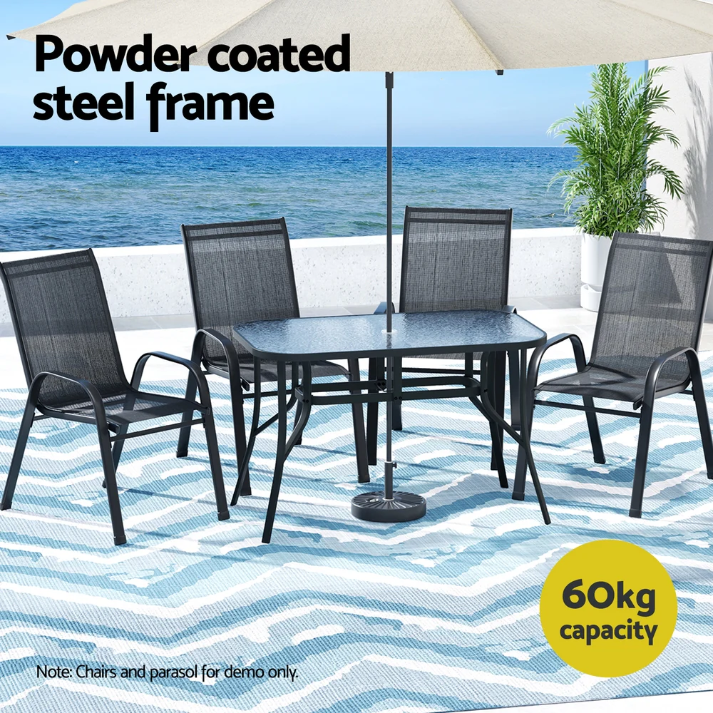 120CM Outdoor Dining Table Steel Parasol Hole Desk Patio Furniture Black - Image 4