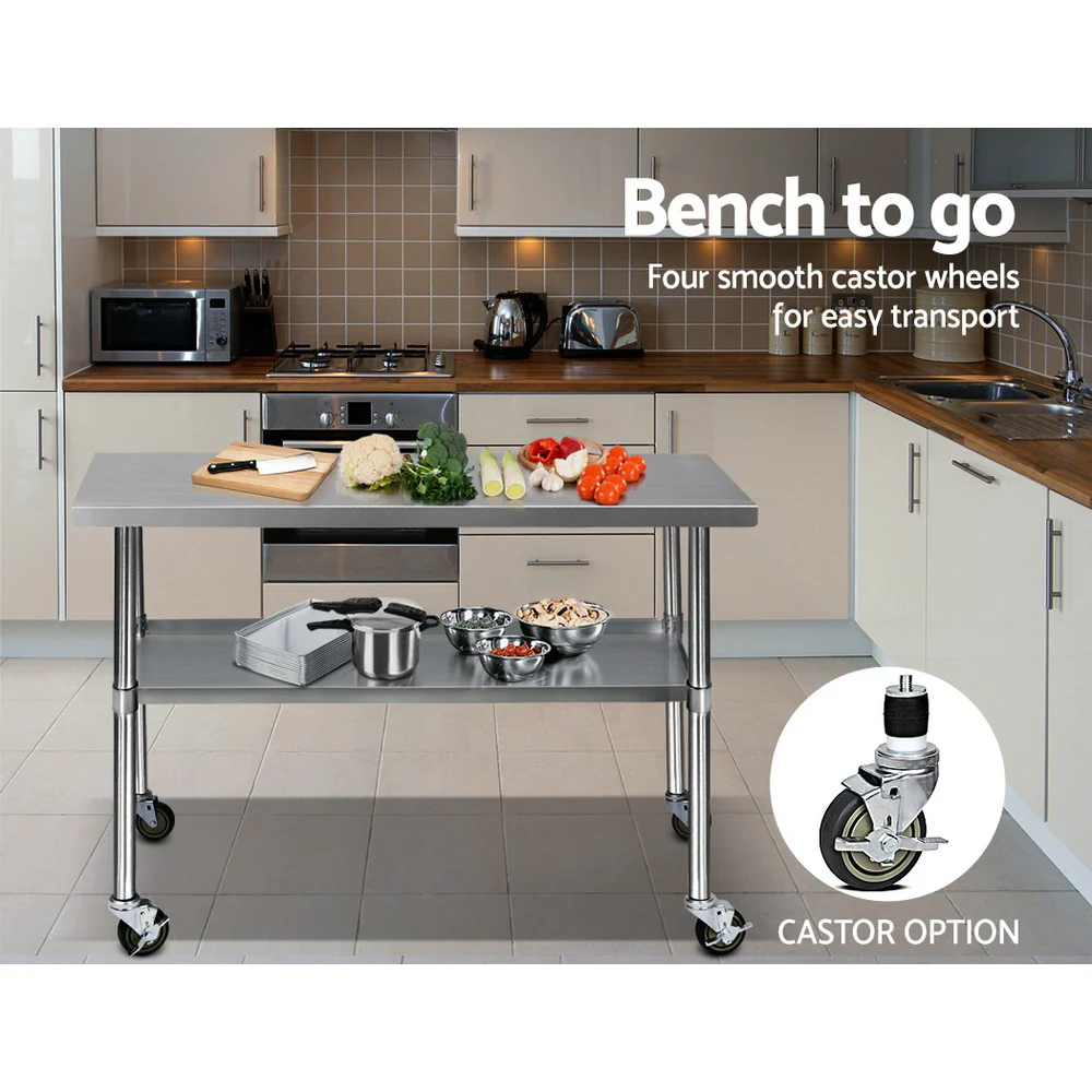 1219x610mm Stainless Steel Kitchen Bench with Wheels 430 - Image 7