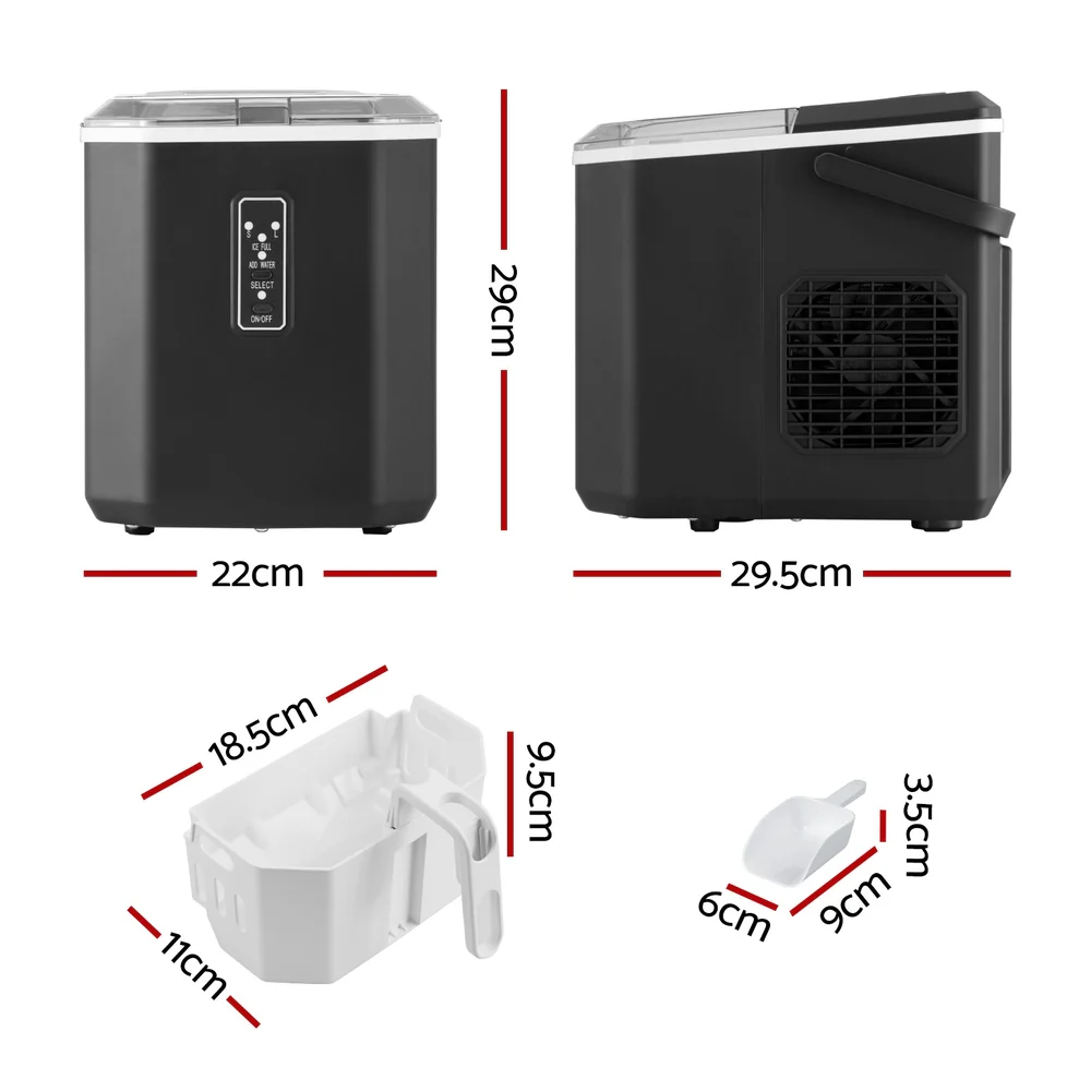 12kg Ice Maker Machine 1.3L w/Scoop Holder Black - Image 2