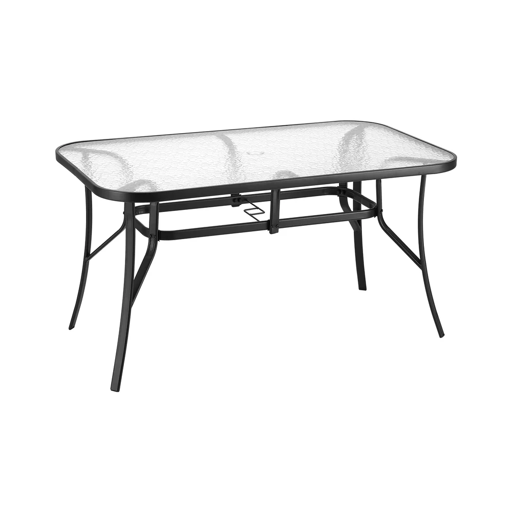 140CM Outdoor Dining Table Steel Frame Tempered Glass Parasol Hole Black - Image 3