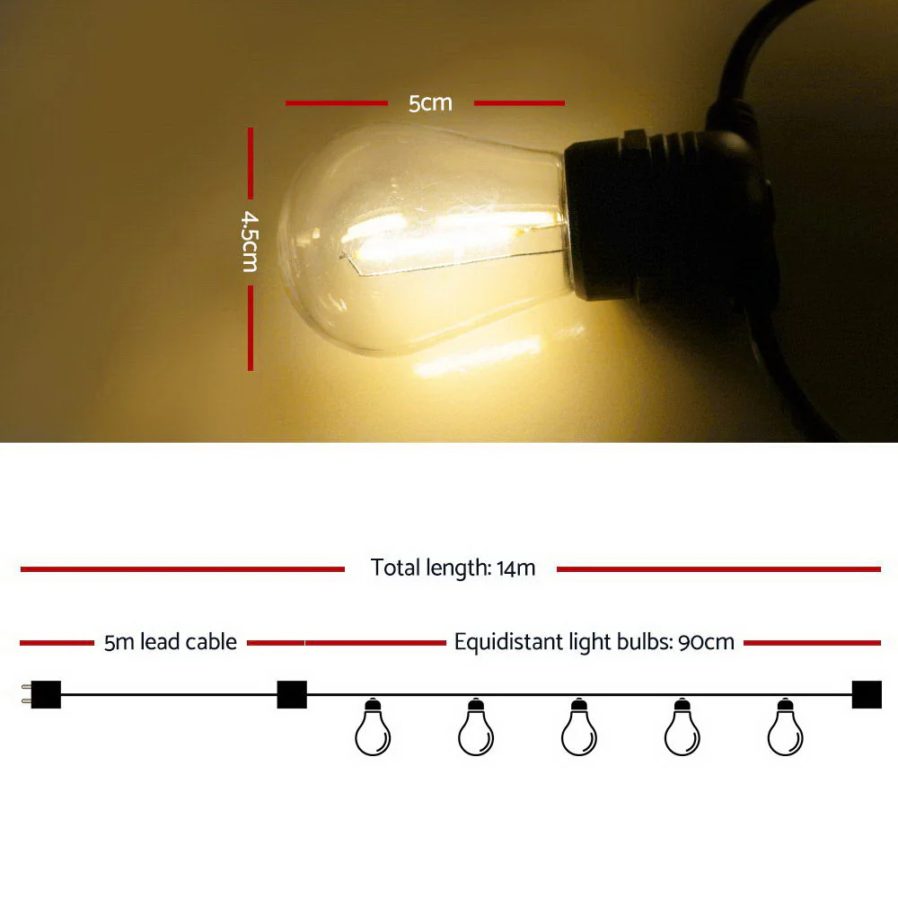 14m LED Festoon String Lights Christmas Wedding Party Outdoor - Image 2