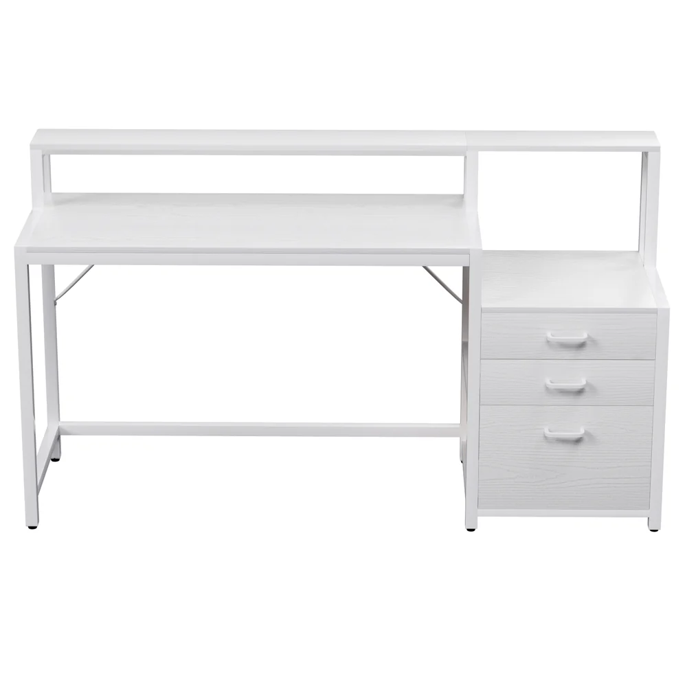 160cm Computer Desk with Monitor Riser and Storage Drawers – White - Image 3