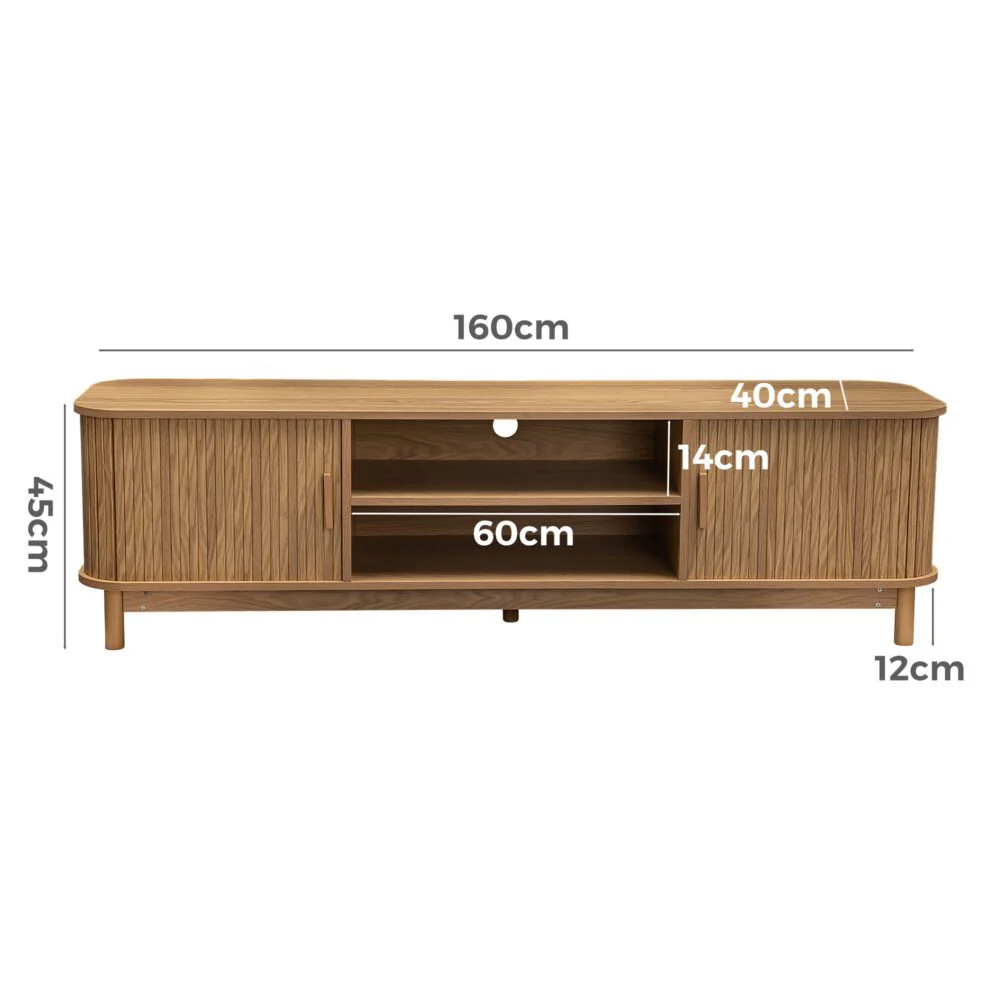 160cm Ribbed Natural Entertainment Unit - Image 10