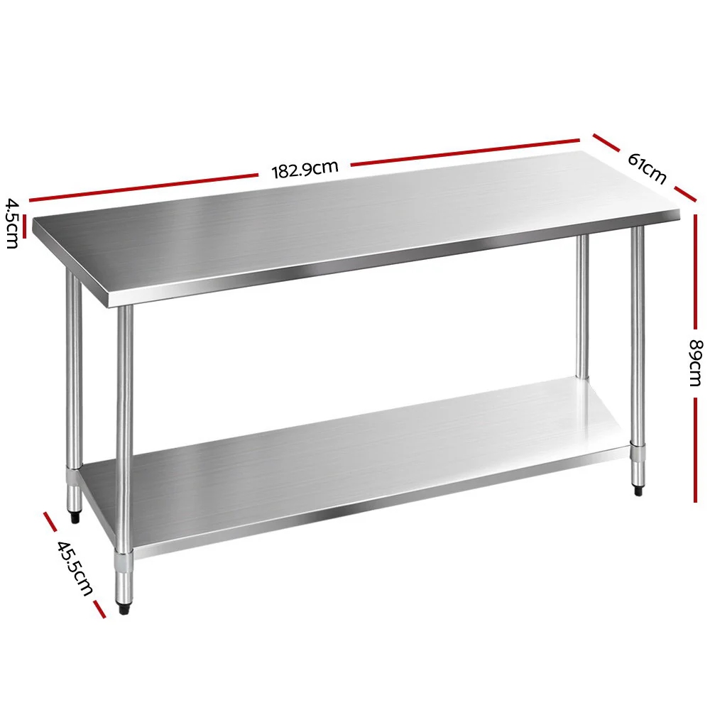 1829x610mm Stainless Steel Kitchen Bench 430 - Image 2
