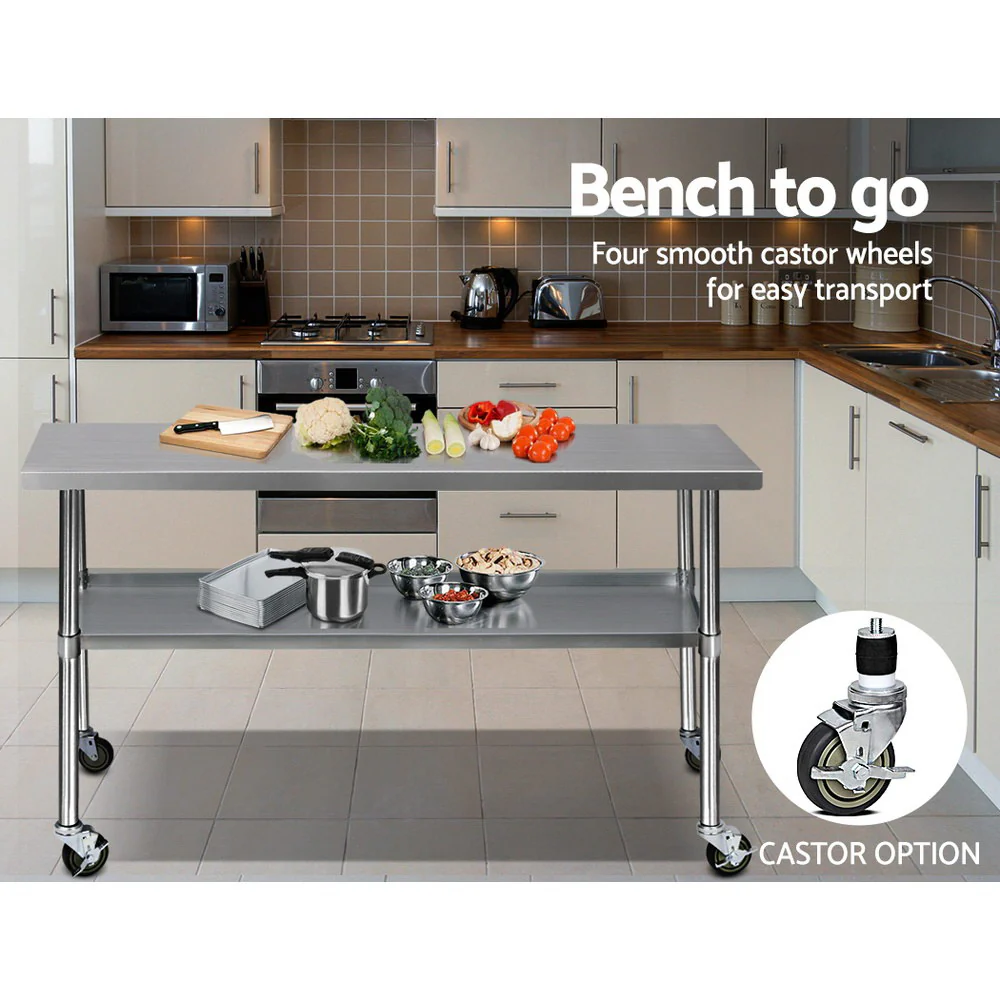 1829x610mm Stainless Steel Kitchen Bench with Wheels 430 - Image 6