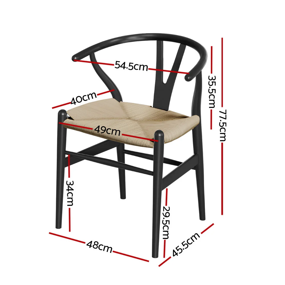 1x Dining Chair Wooden Rattan Wishbone Black - Image 2