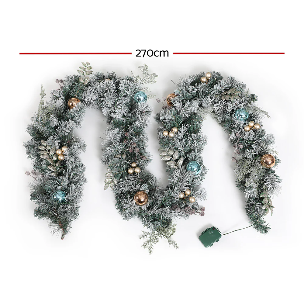 2.7M Snowy Christmas Garland with LED Lights – Festive Winter Décor - Image 3