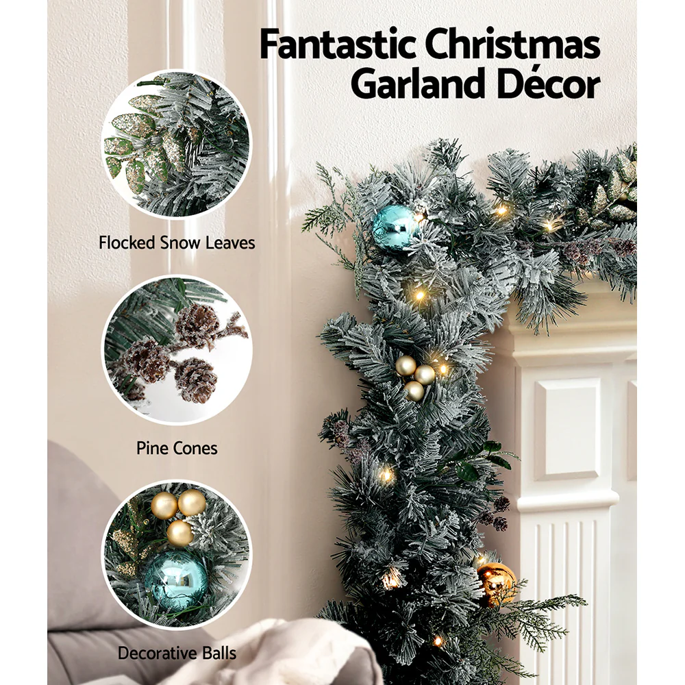 2.7M Snowy Christmas Garland & Wreath Set with LED Lights – Festive Décor - Image 5