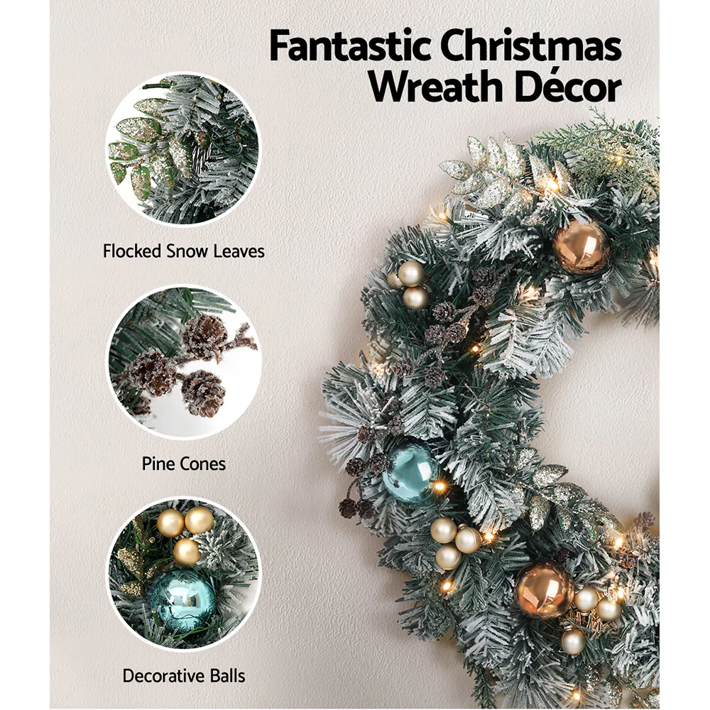 2.7M Snowy Christmas Garland & Wreath Set with LED Lights – Festive Décor - Image 6