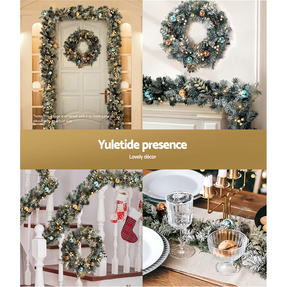 2.7M Snowy Christmas Garland & Wreath Set with LED Lights – Festive Décor - Image 7