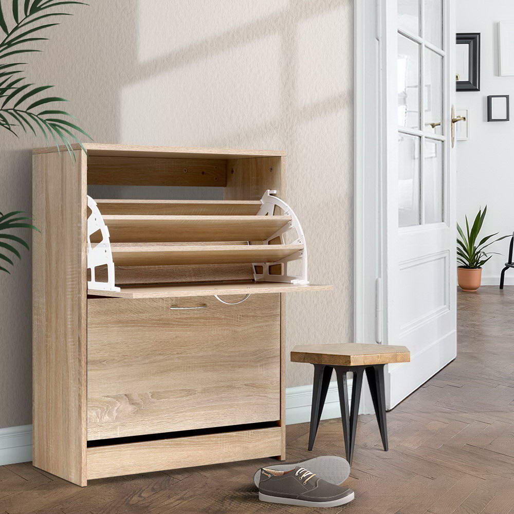 2-Compartment Shoe Cabinet – Oak