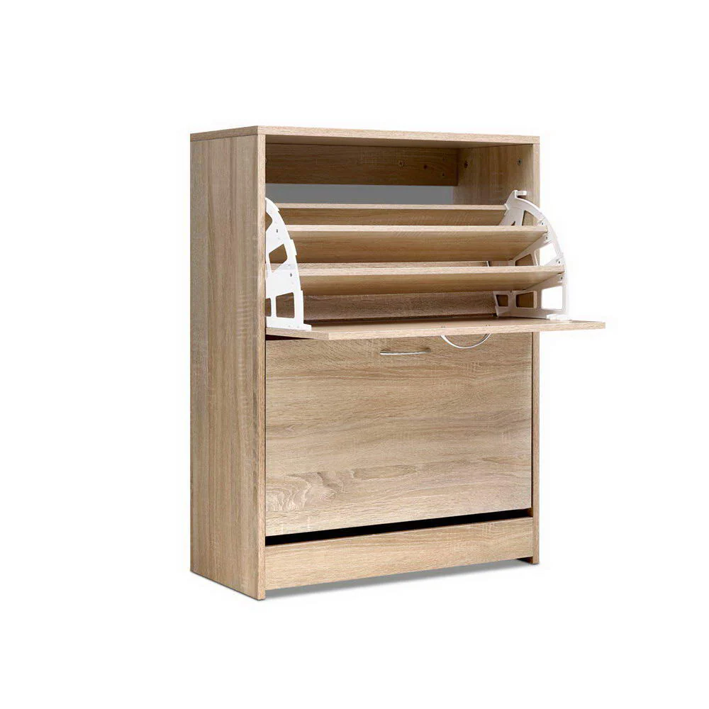 2-Compartment Shoe Cabinet – Oak - Image 2