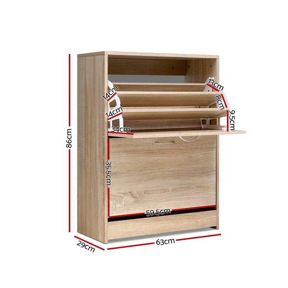 2-Compartment Shoe Cabinet – Oak - Image 3