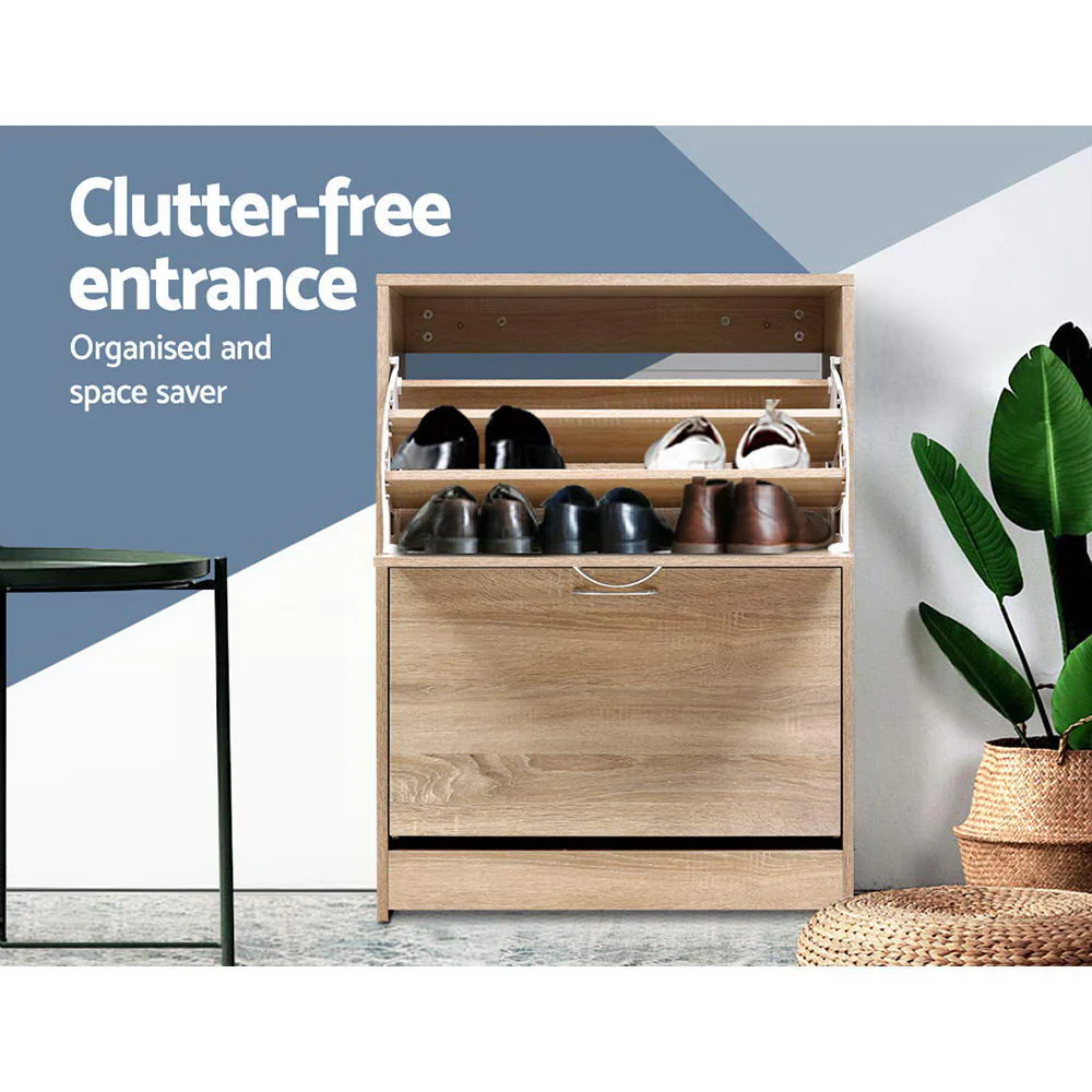 2-Compartment Shoe Cabinet – Oak - Image 4