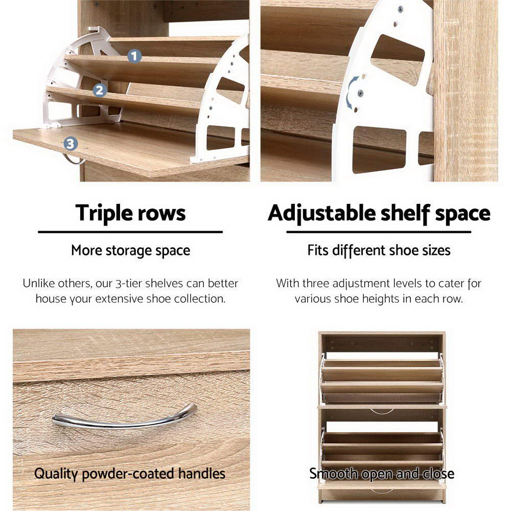 2-Compartment Shoe Cabinet – Oak - Image 6