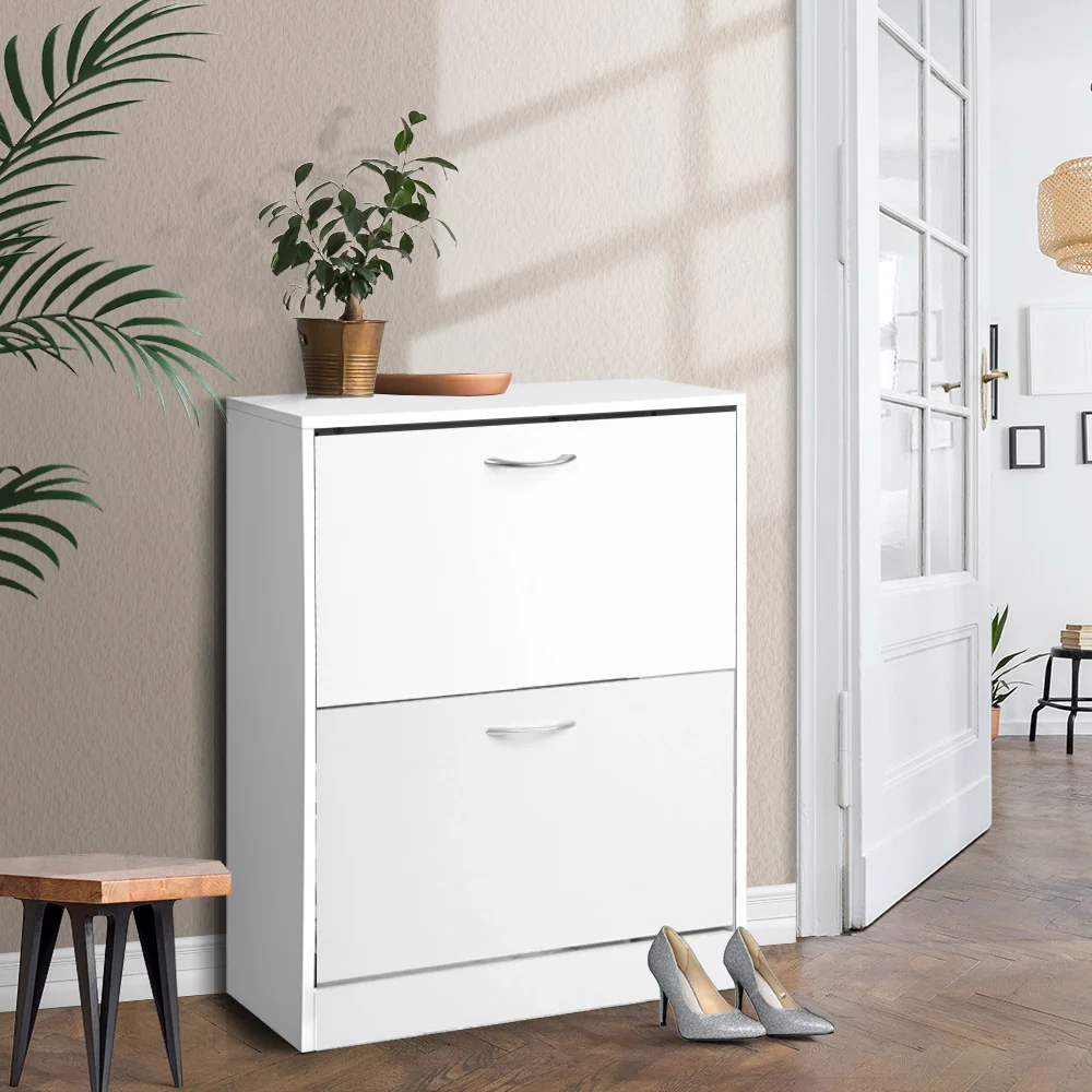 2-Compartment Triple Row Shoe Cabinet – White
