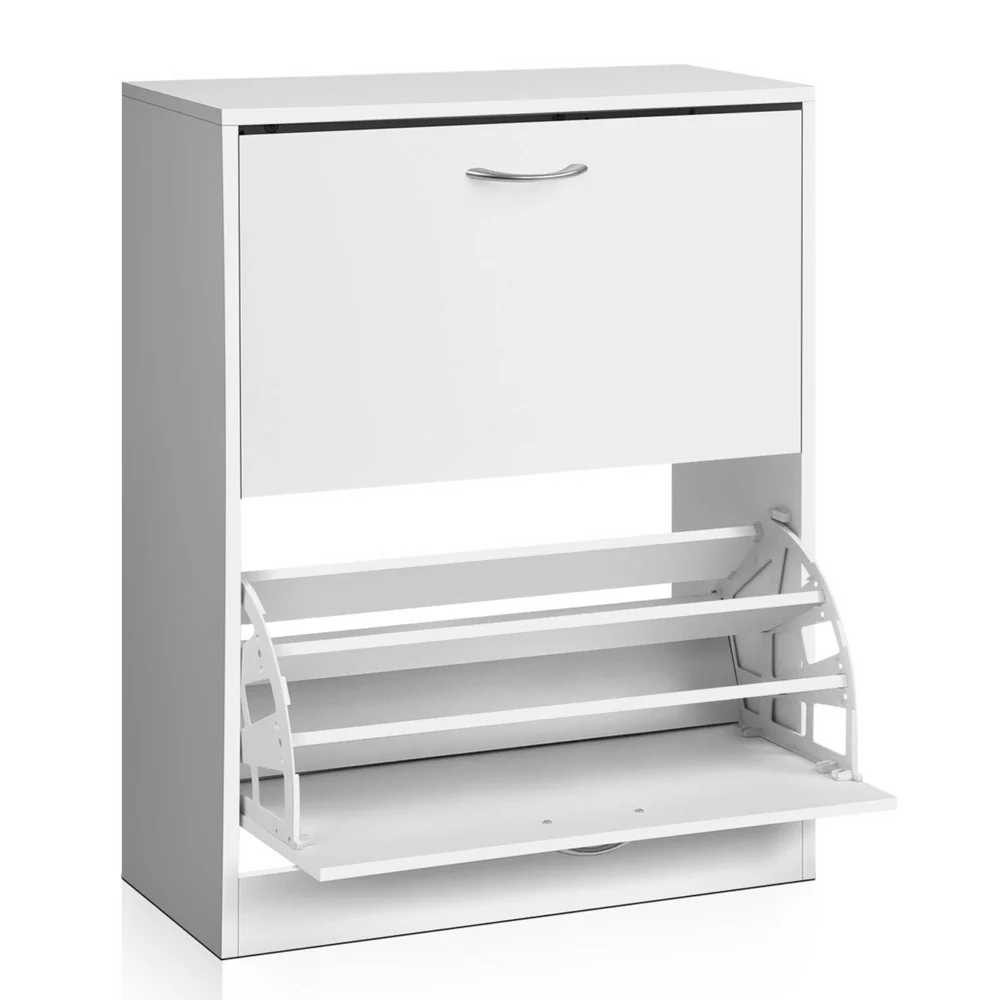 2-Compartment Triple Row Shoe Cabinet – White - Image 2