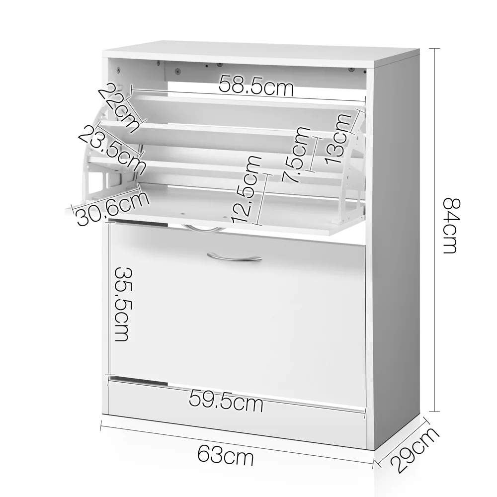 2-Compartment Triple Row Shoe Cabinet – White - Image 3