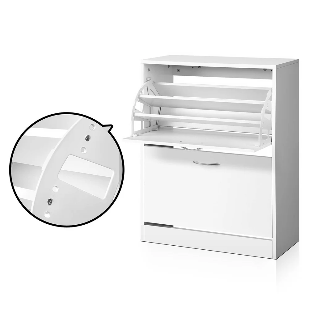 2-Compartment Triple Row Shoe Cabinet – White - Image 4
