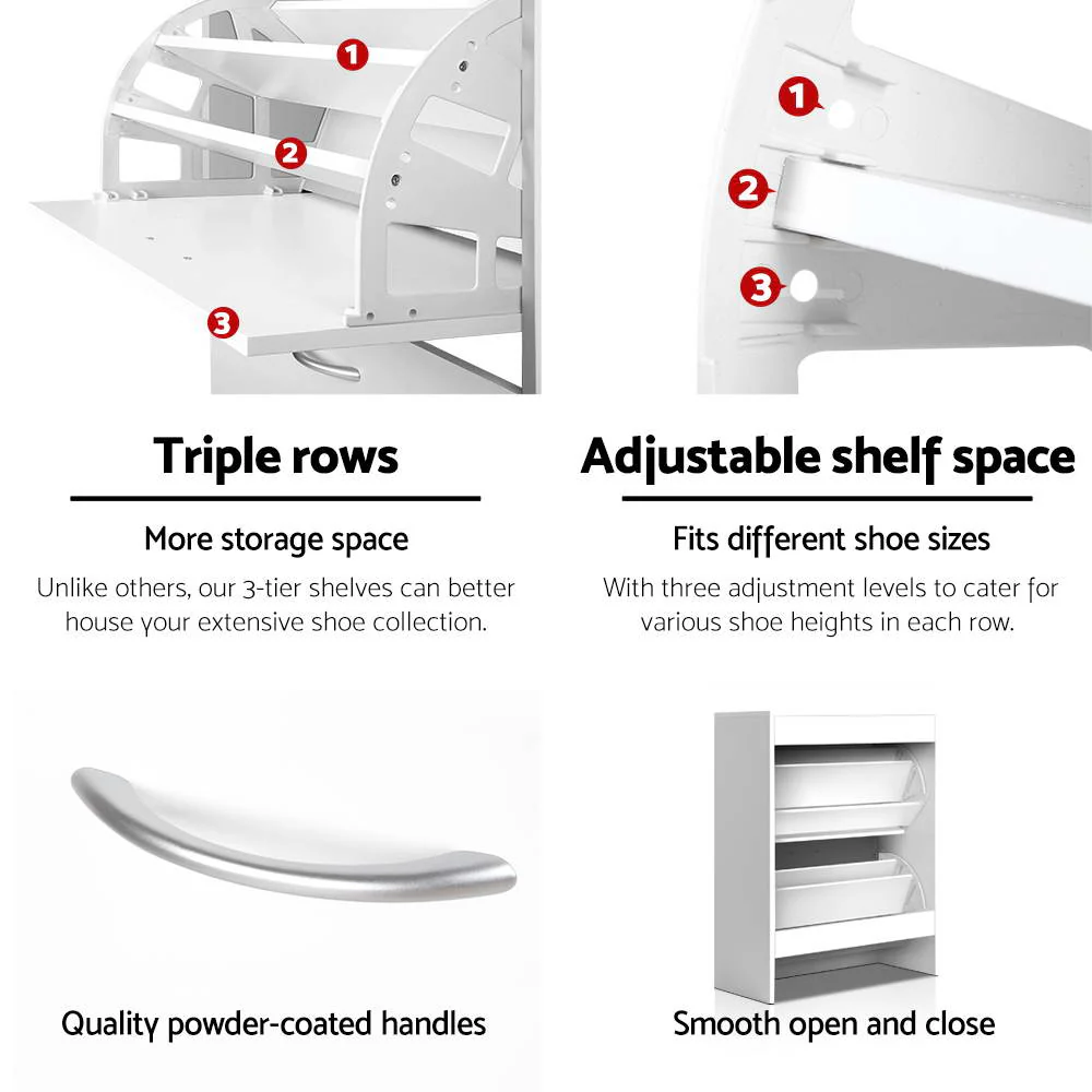 2-Compartment Triple Row Shoe Cabinet – White - Image 5