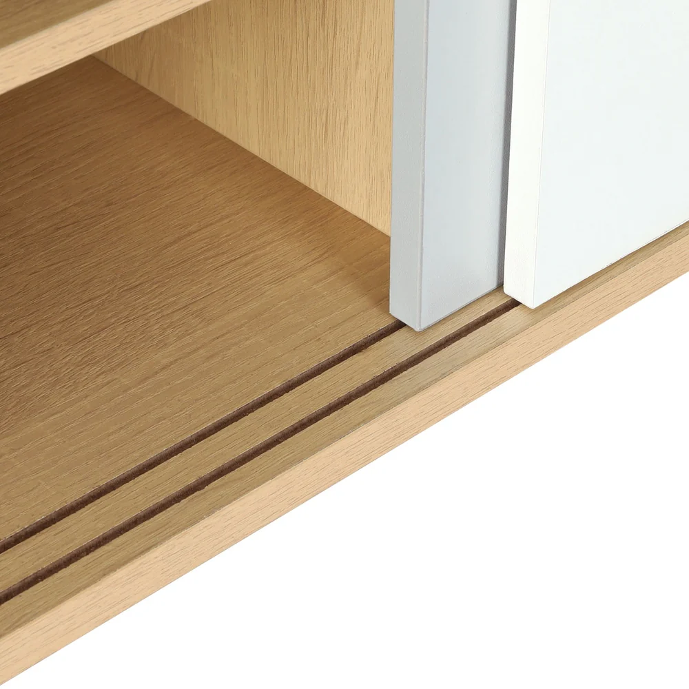 2-Door Shoe Cabinet with Sliding Doors – White, Grey & Pine - Image 5