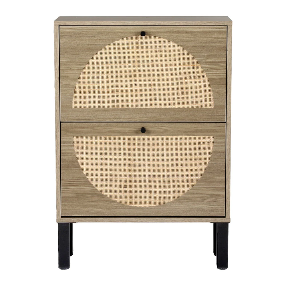 2-Drawer Rattan Shoe Cabinet – Pine & Black - Image 4