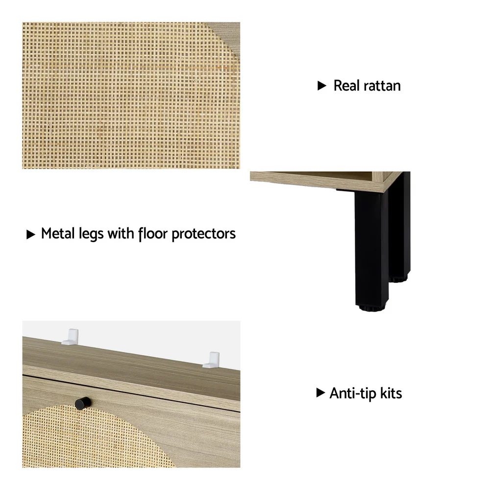 2-Drawer Rattan Shoe Cabinet – Pine & Black - Image 6