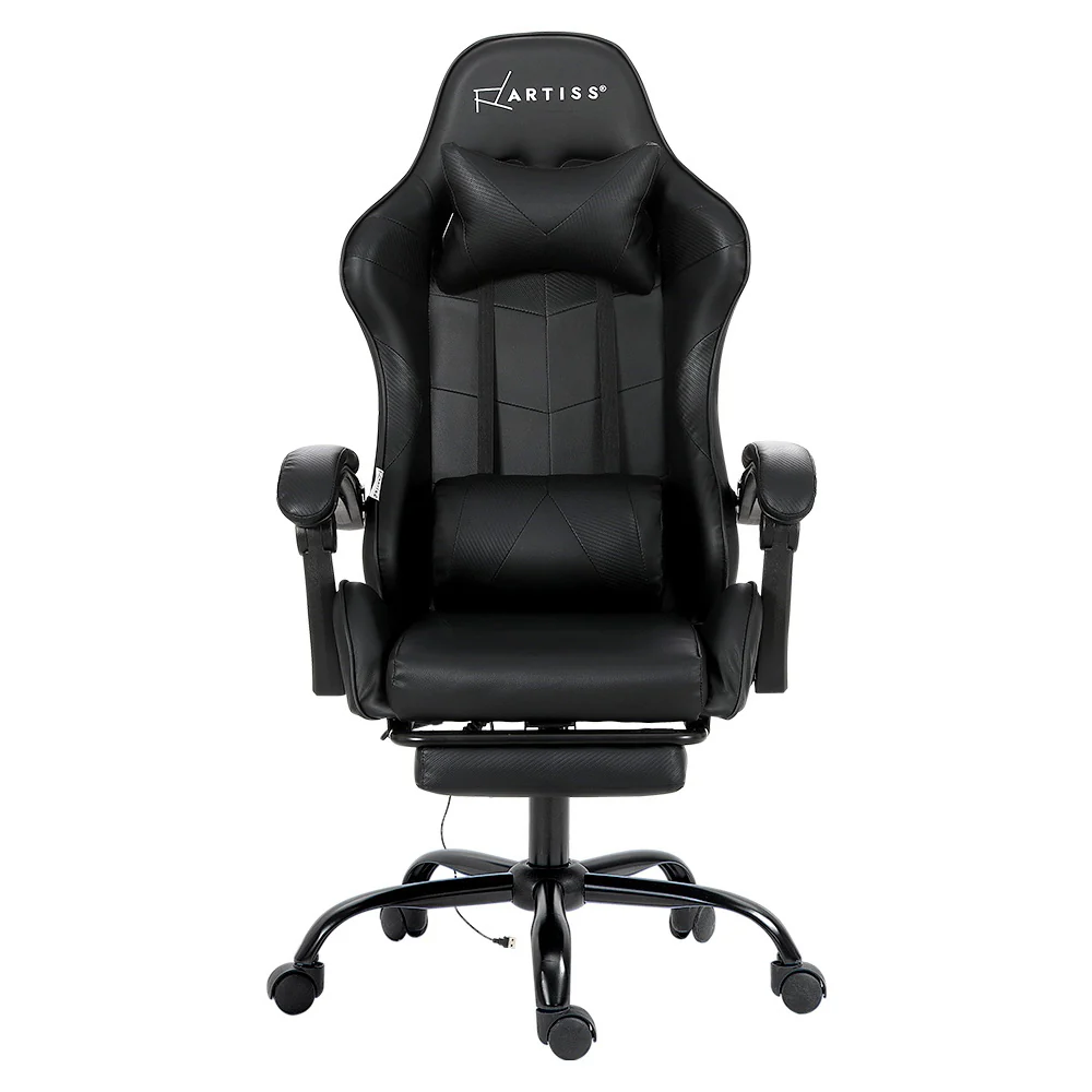 2 Point Massage Gaming Office Chair Footrest Black - Image 3