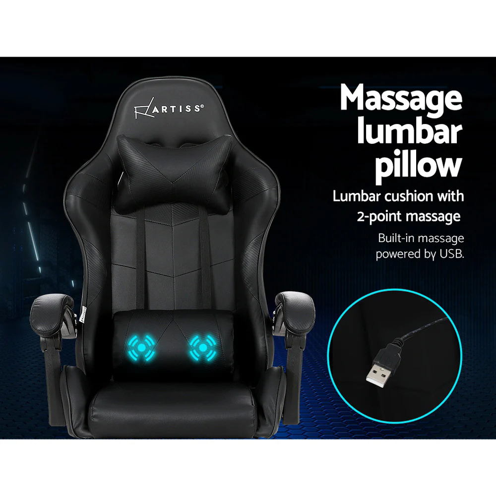 2 Point Massage Gaming Office Chair Footrest Black - Image 4
