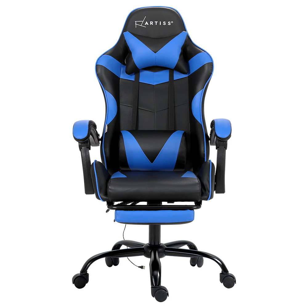 2 Point Massage Gaming Office Chair Footrest Blue - Image 3