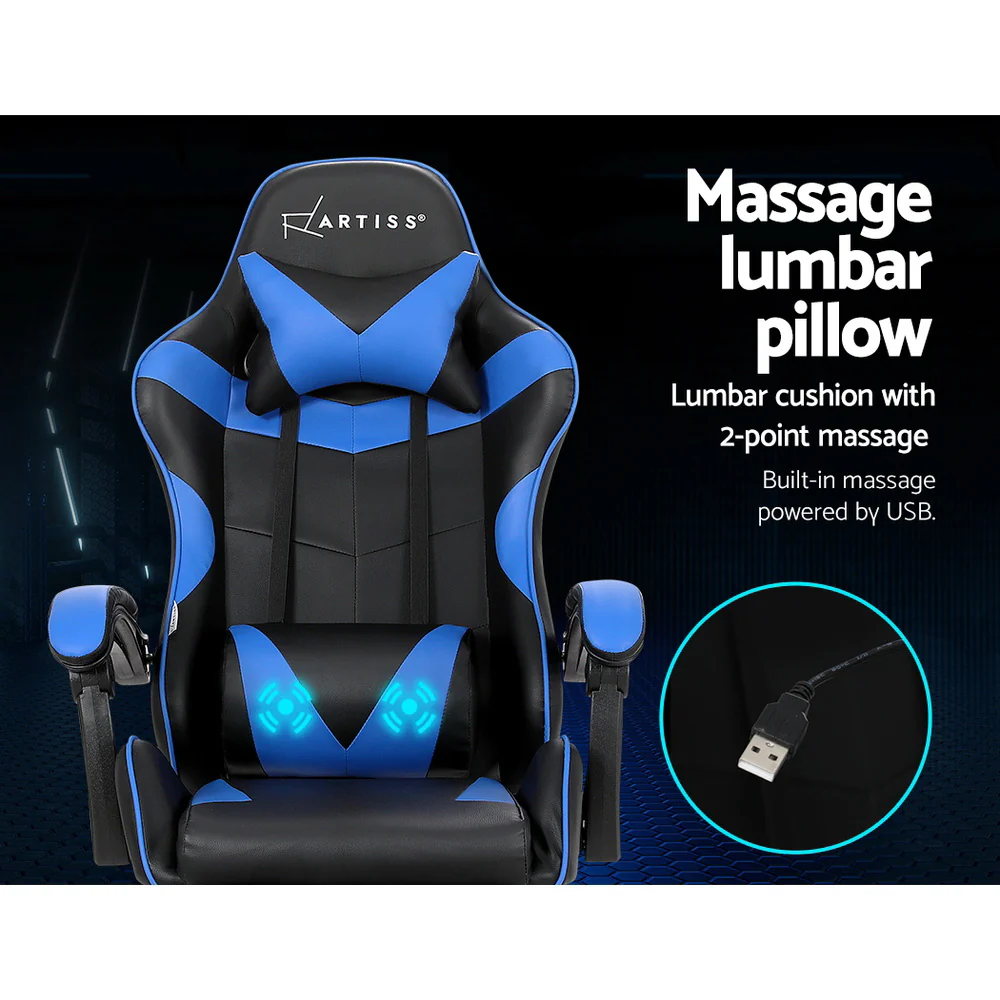 2 Point Massage Gaming Office Chair Footrest Blue - Image 4