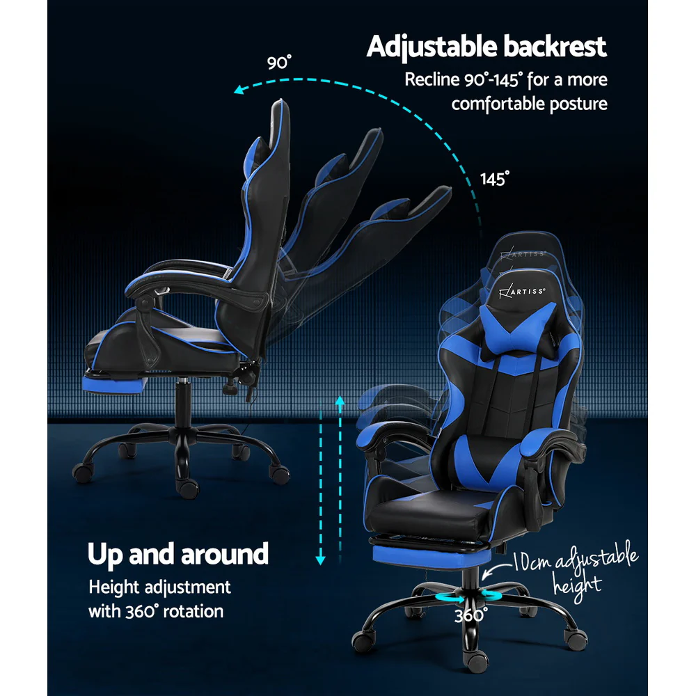 2 Point Massage Gaming Office Chair Footrest Blue - Image 5