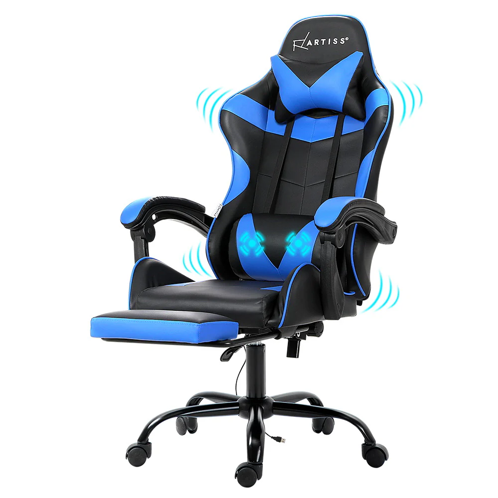 2 Point Massage Gaming Office Chair Footrest Blue - Image 7